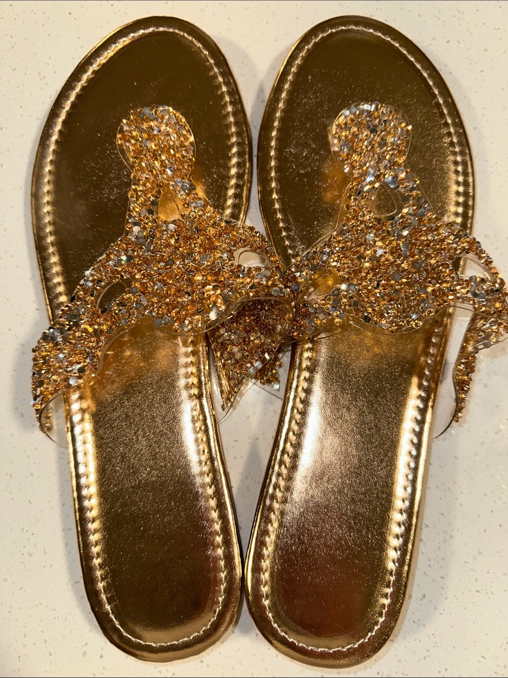 SHEIN Gold Jeweled Slide Sandals
